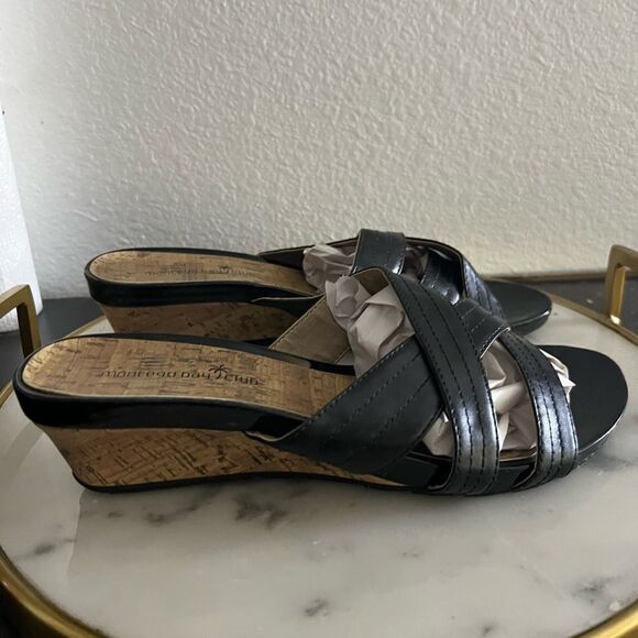 Women’s Slip Op Sandals ‘ Montego Bay Club’  Black Cork Wedge 9.5 - Picture 3 of 5